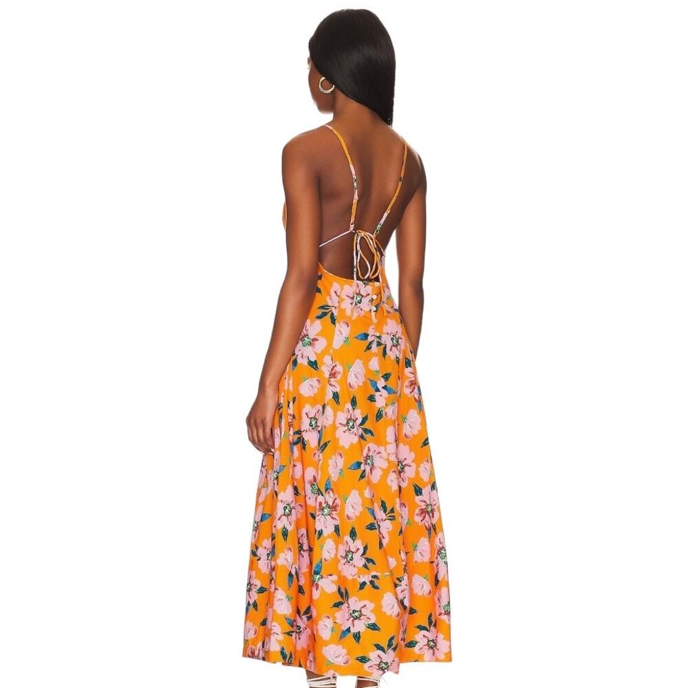 NWT Free People Finer Things Maxi Dress in Sunshine Combo Orange Floral Size L - Picture 4 of 16